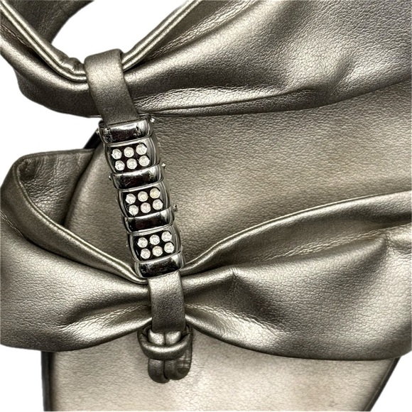 Italian Shoemakers | Metallic Silver Sandals Open Toe Wedge Heels - Picture 8 of 10